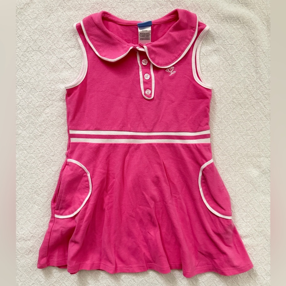 Draper James Bright Pink Polo Dress with White Trim and Pockets